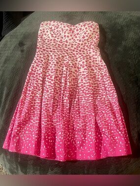 Calvin Klein Pink and White Printed Strapless Dress